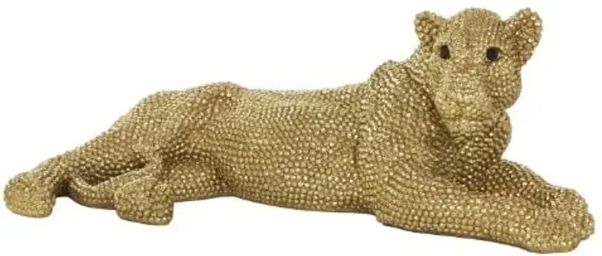 Gold Bling Laying Leopard Statue 25"W x 9"H