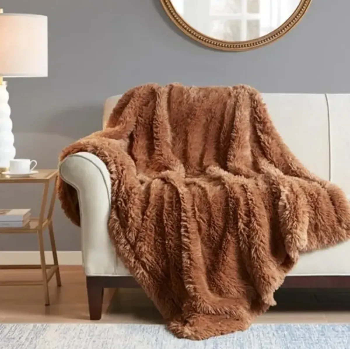 Brown Faux Fur Throw 50"W x 60"L