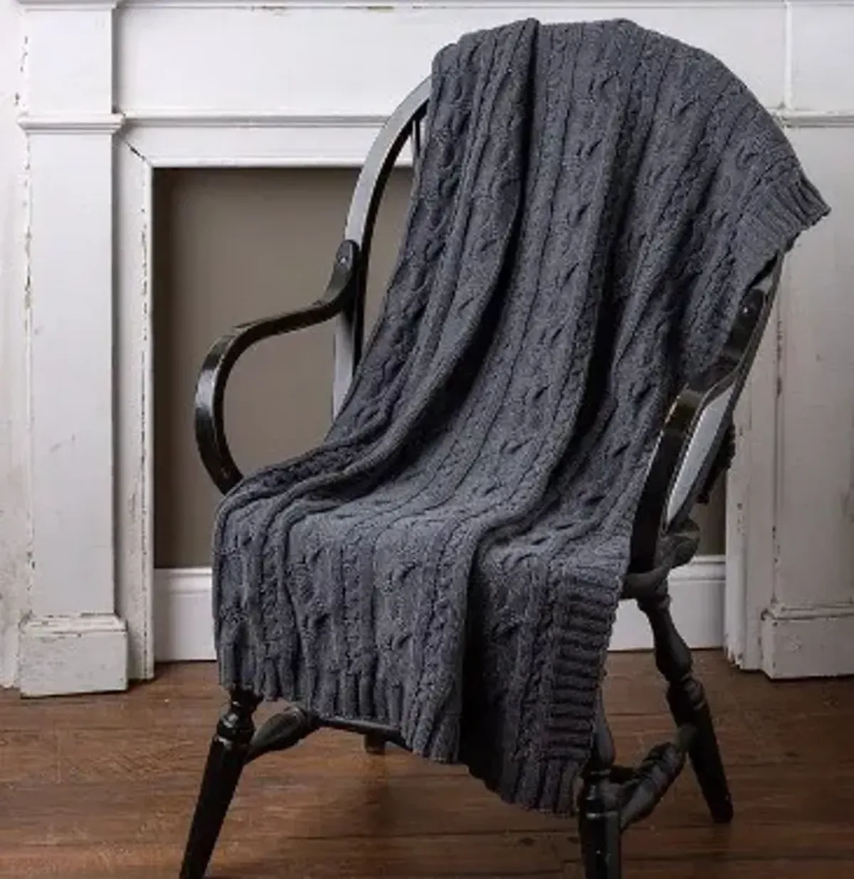 Black Cable Knit Throw 50"W x 60"L