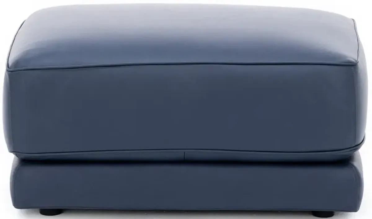 Bianca Leather Ottoman in Blue