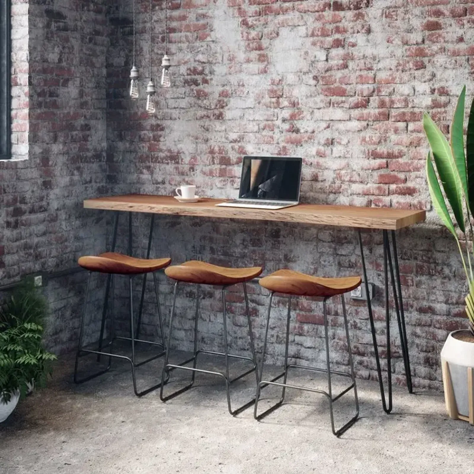 Live Edge Natural Console Bar Table & 3 Stools