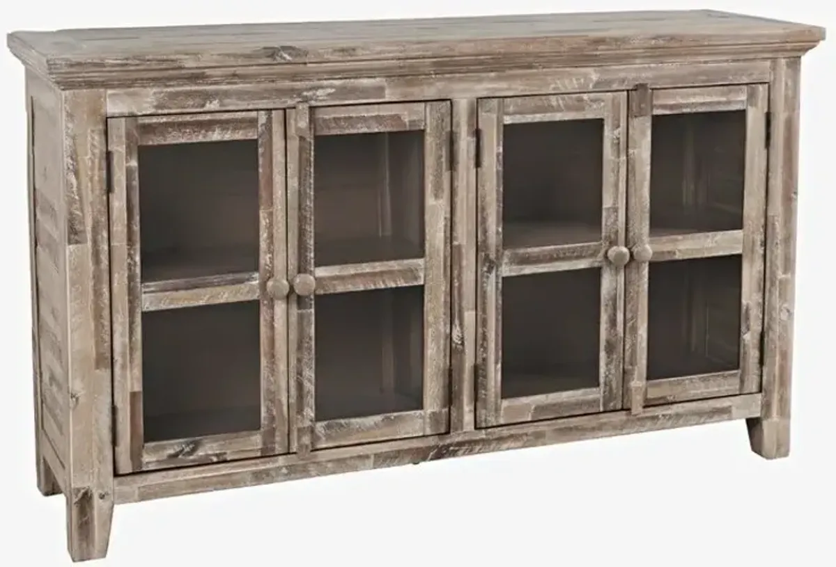 Rustic Shores Grey Wash 4 Door Low Cabinet