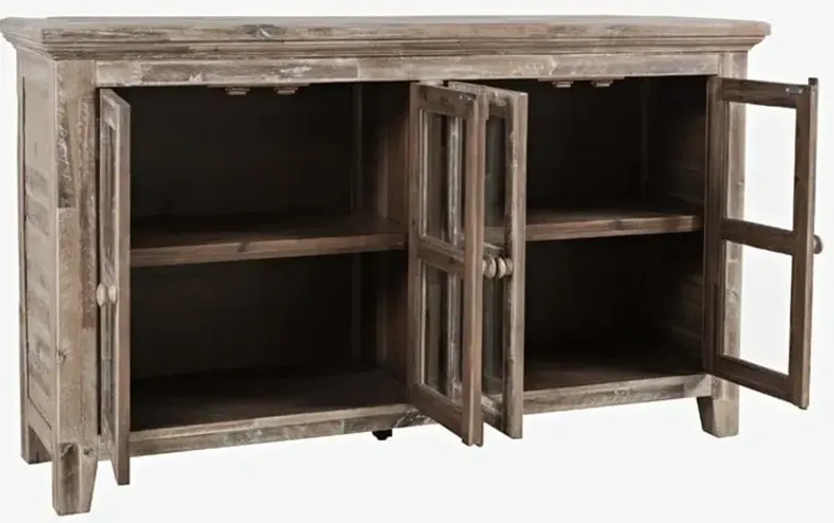 Rustic Shores Grey Wash 4 Door Low Cabinet