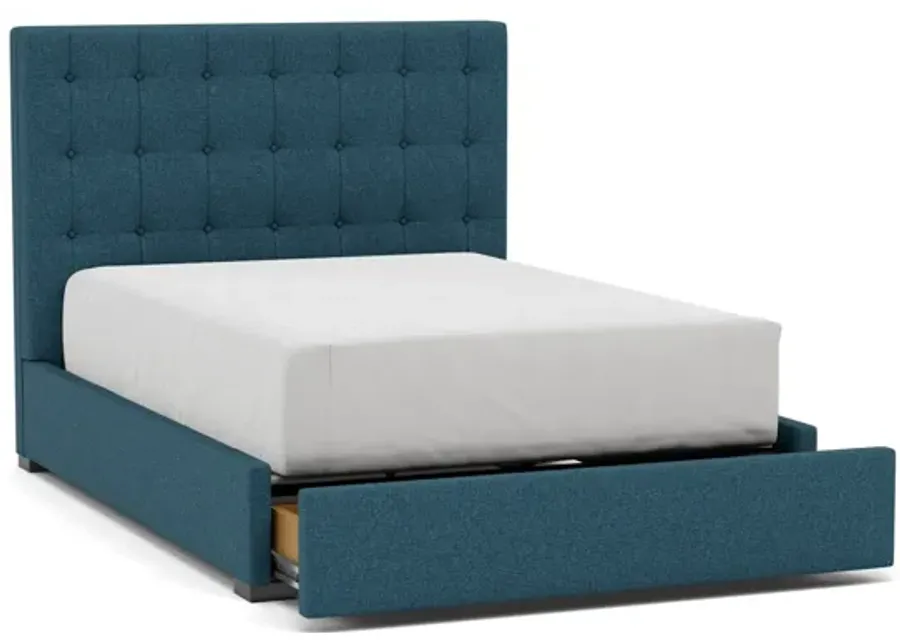 Abby Queen Upholstered Storage Bed in Merit Peacock