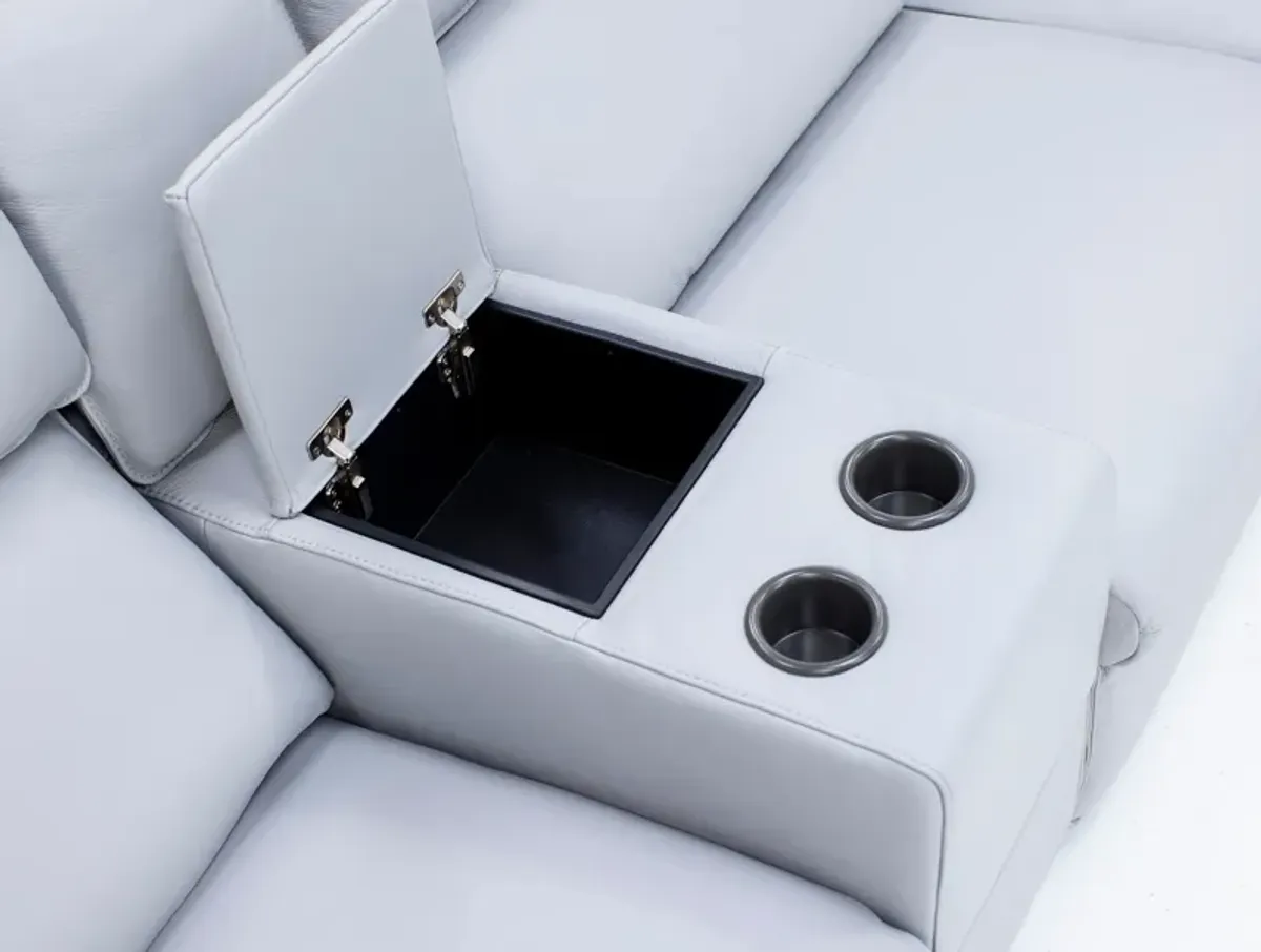 Matteo 6-Pc. Leather Power Headrest Reclining Modular In Light Grey With 2 Reclining Seats