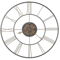 Howard Miller Aged Black and Brass with Gears Metal Wall Clock 49" Round