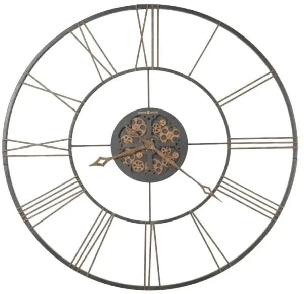 Howard Miller Aged Black and Brass with Gears Metal Wall Clock 49" Round