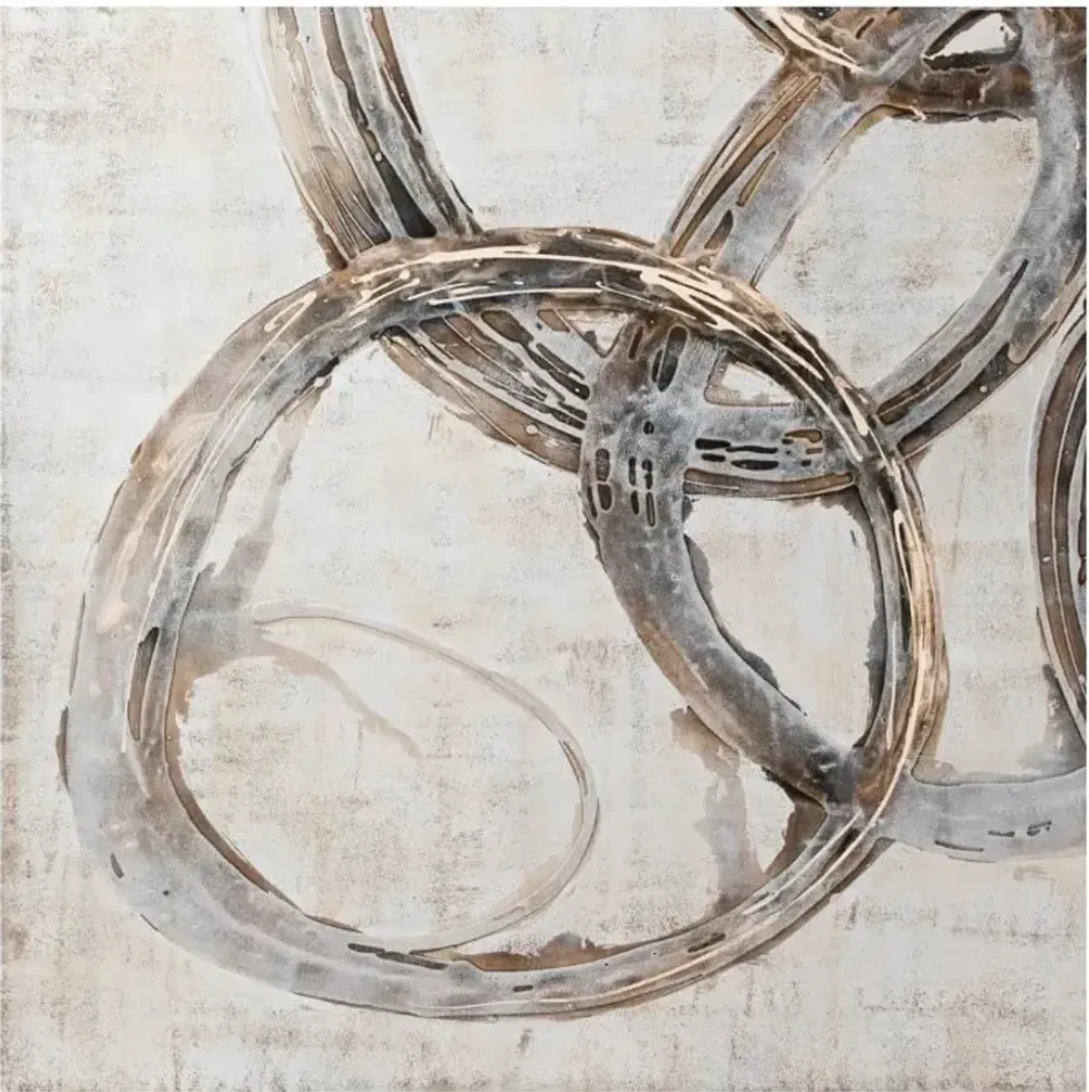 Grey and Tan Circles Framed Canvas 60"W x 60"H
