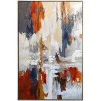 Orange, Blue, and Cream Abstract Handpainted Canvas Art 56"W x 86"H