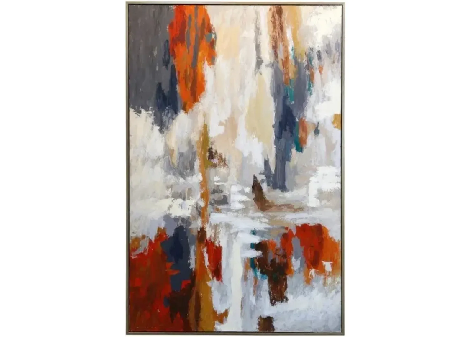 Orange, Blue, and Cream Abstract Handpainted Canvas Art 56"W x 86"H