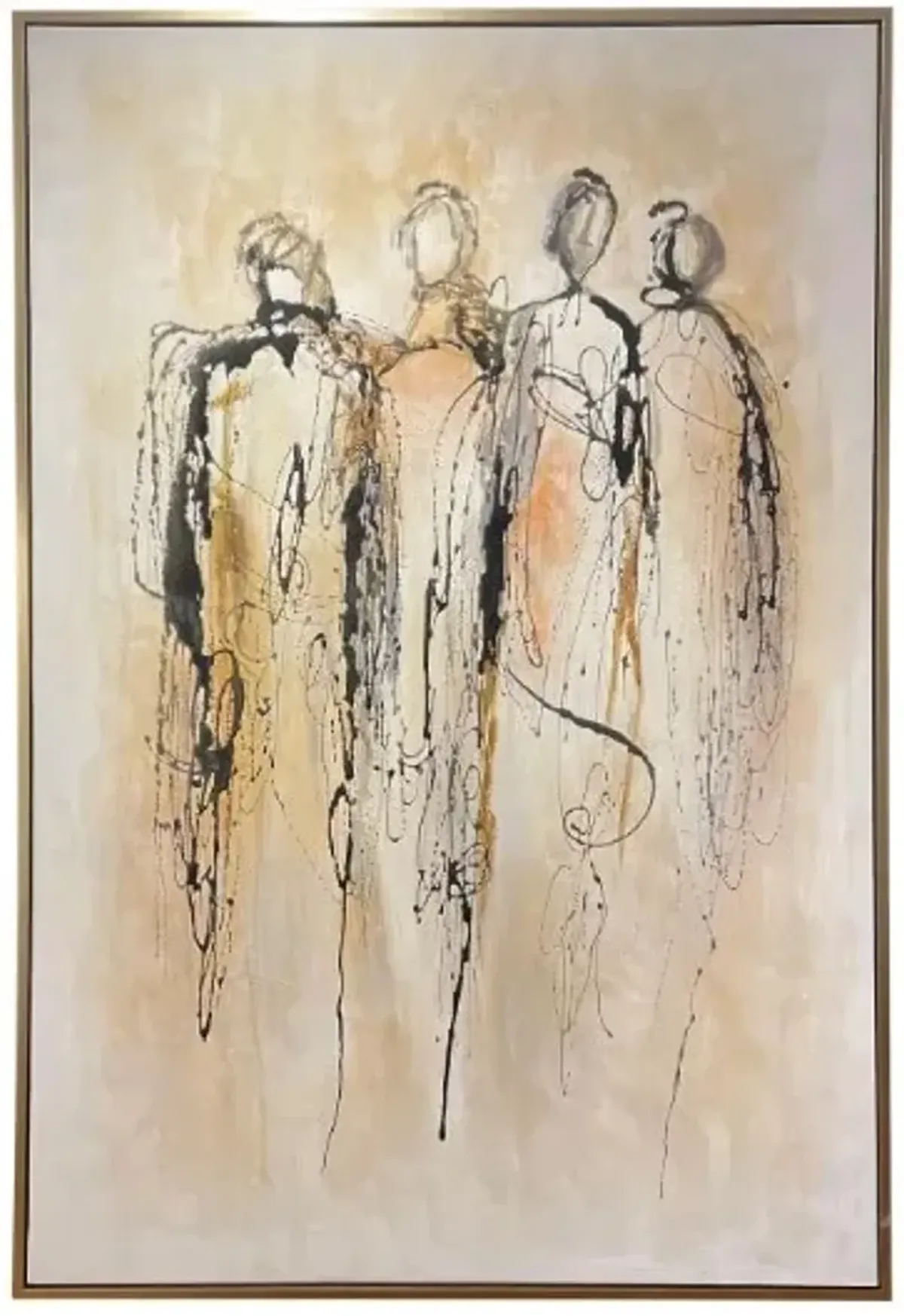 Black and Cream Abstract Figures Handpainted Canvas Art 48"W x 72"H