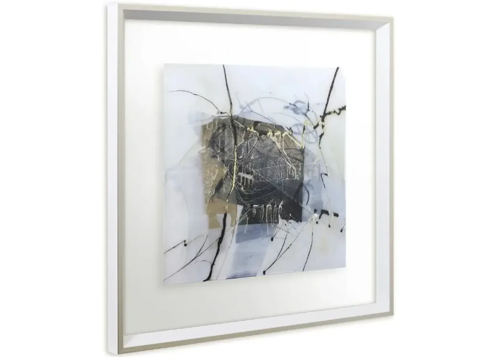 White, Black, and Gold Abstract I Framed Print 23"W x 23"H