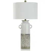 White and Grey Textured Ceramic Table Lamp 33.5"H
