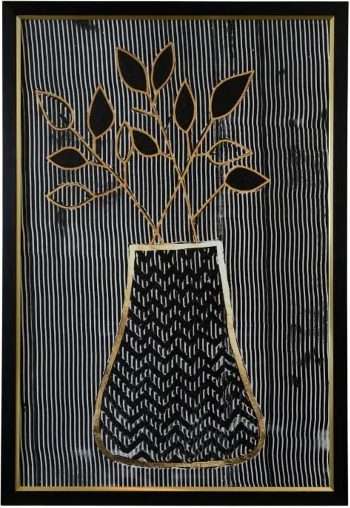 Black and Gold Textured Floral I Framed Print 35.5"W x 51.5"H