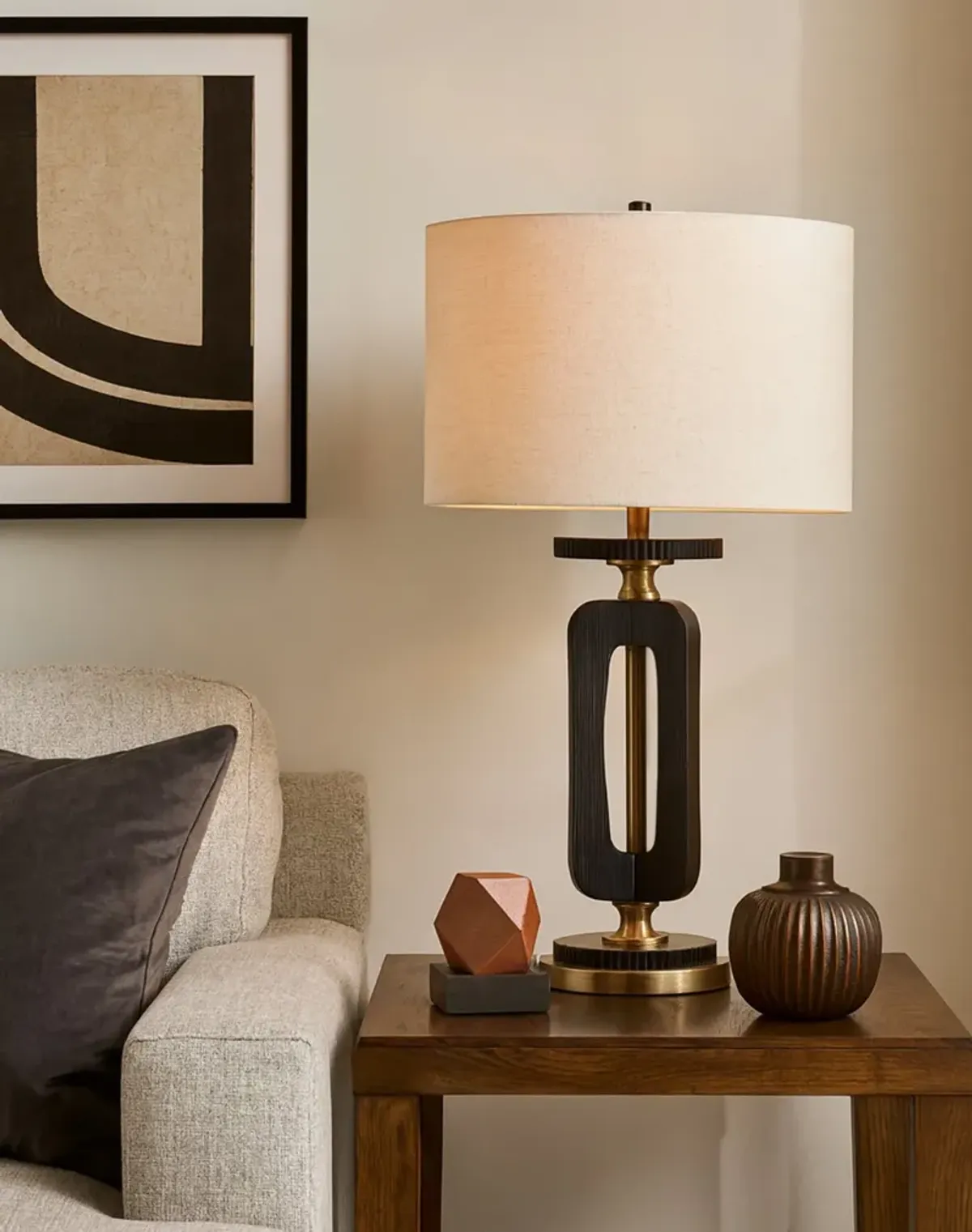 Black and Brass Table Lamp 32"H