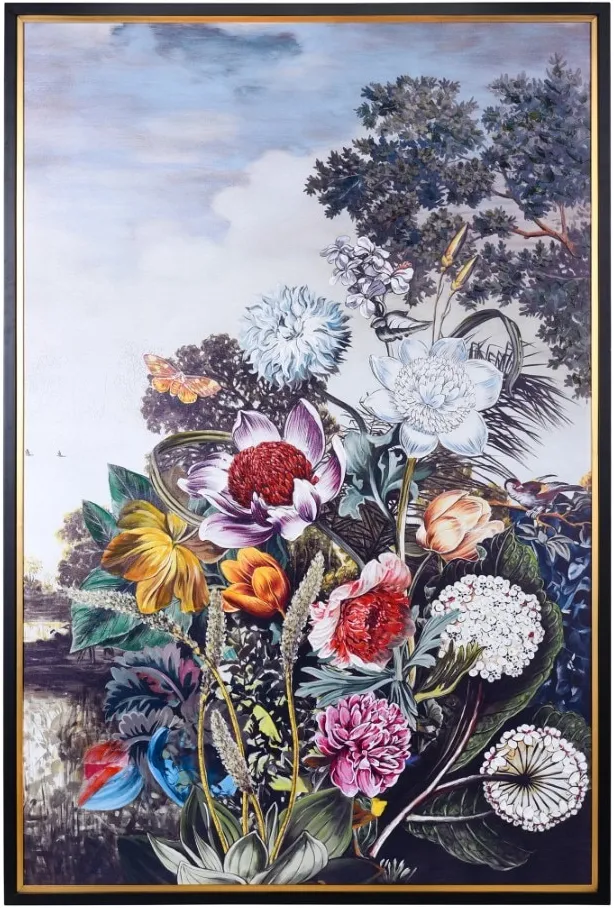 Hand Embellished Floral Framed Canvas Art 50"W x 74"H