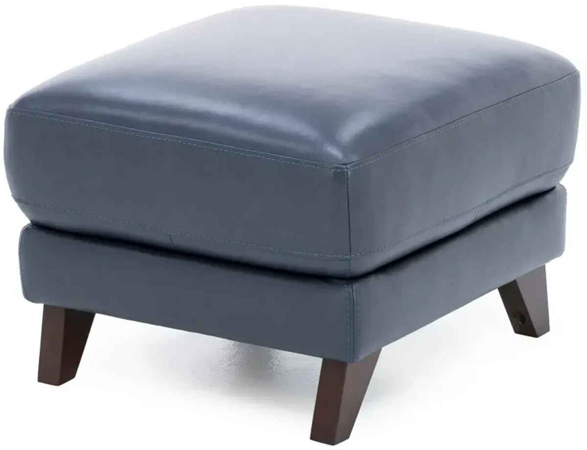 Paloma Leather Ottoman in Indigo