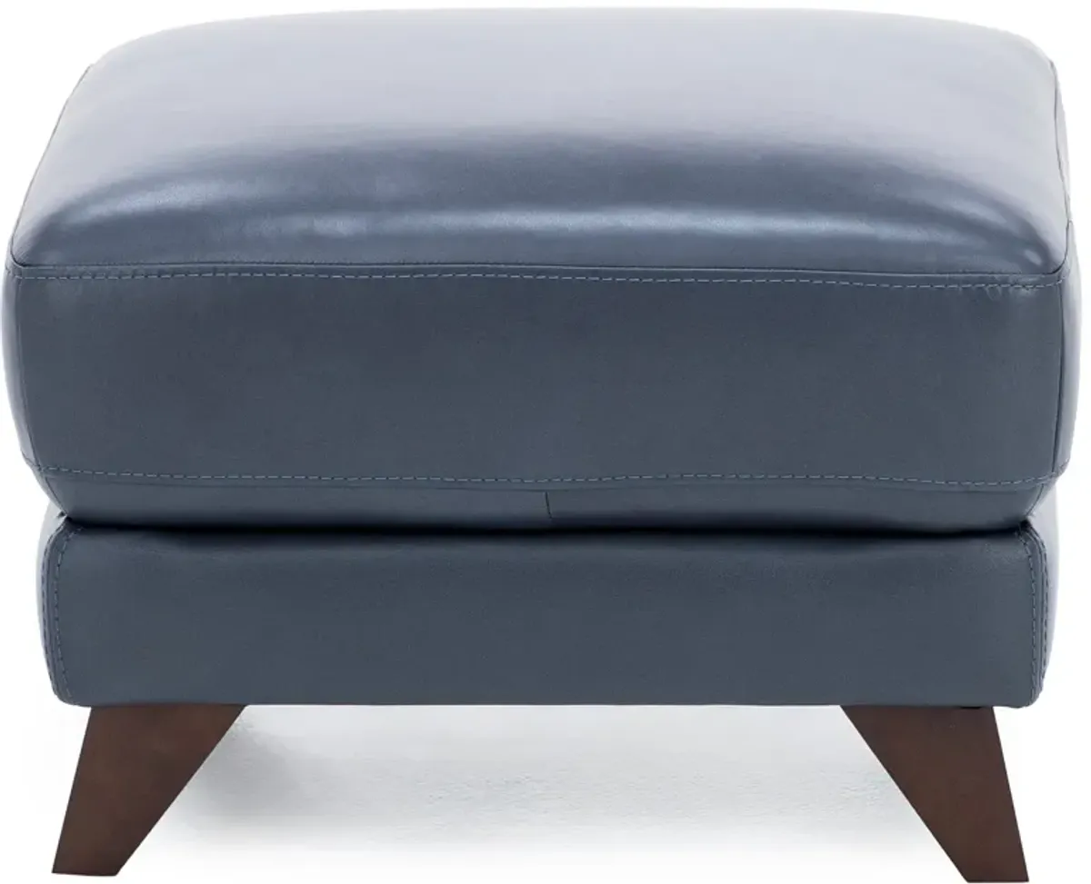 Paloma Leather Ottoman in Indigo