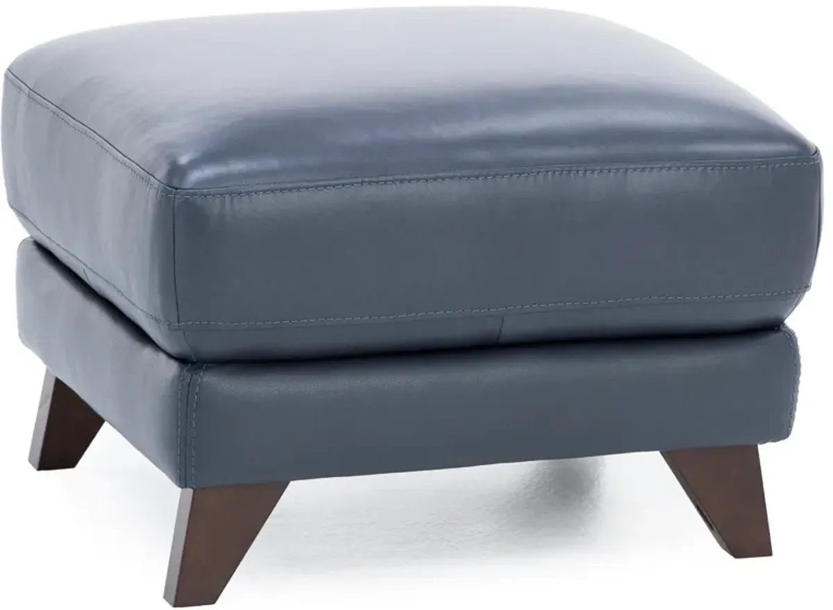 Paloma Leather Ottoman in Indigo