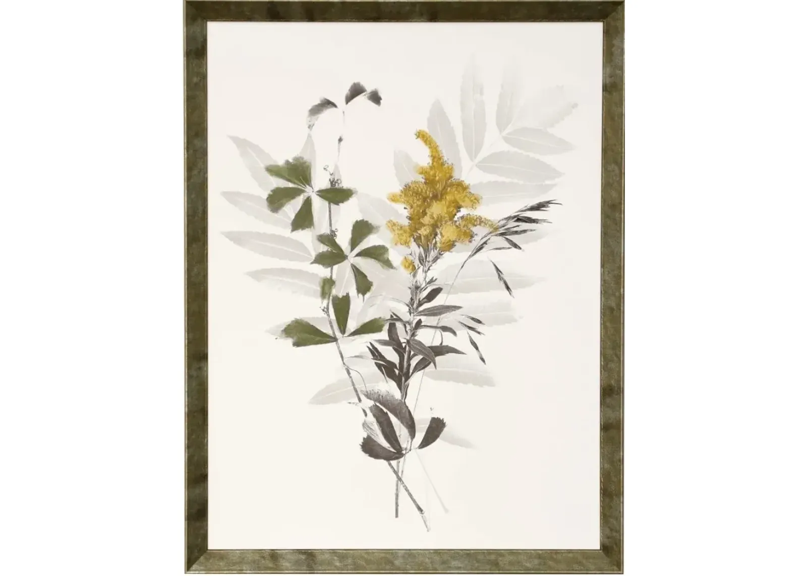 Gold, Green, and Grey Foliage Framed Print 20"W x 26"H