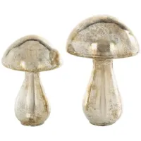 Set of 2 Mercury Glass Mushroom Sculptures 10"/12"H