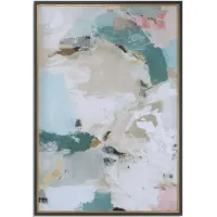 Teal and Cream Abstract Framed Canvas Print 61"W x 41"H