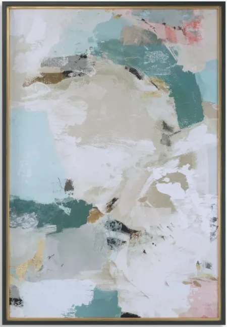 Teal and Cream Abstract Framed Canvas Print 61"W x 41"H