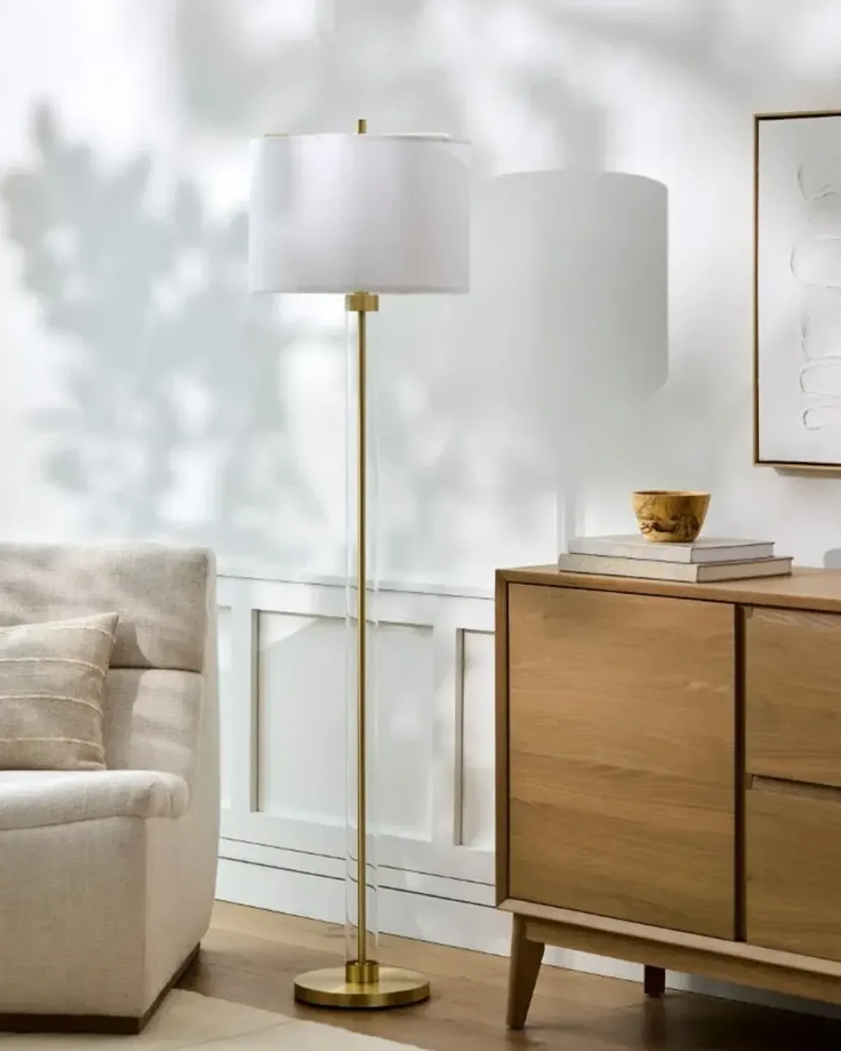 Brass and Glass Floor Lamp 63"H
