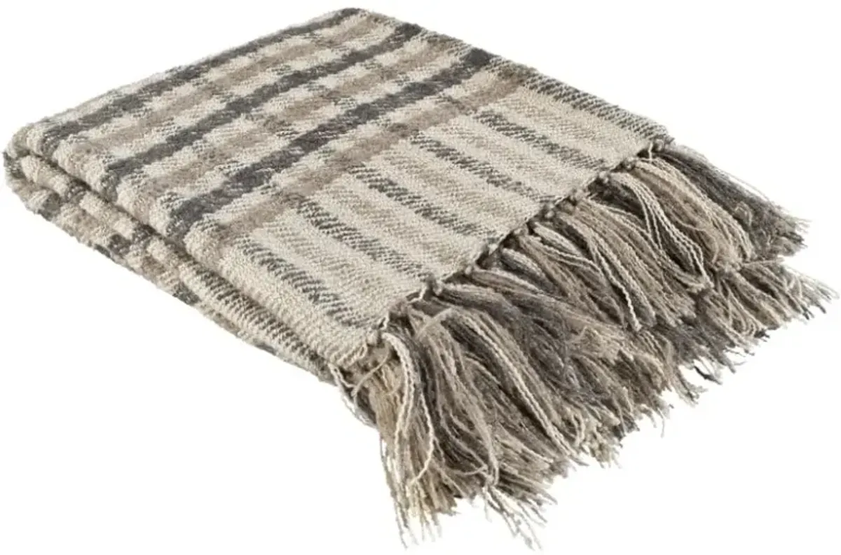 Beige and Tan Plaid Throw 50"W x 60"L