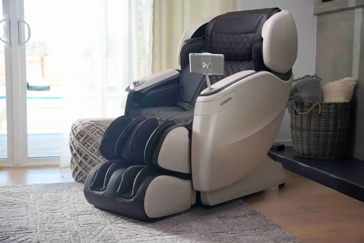 Qi Se Massage Chair in Espresso/Pearl White