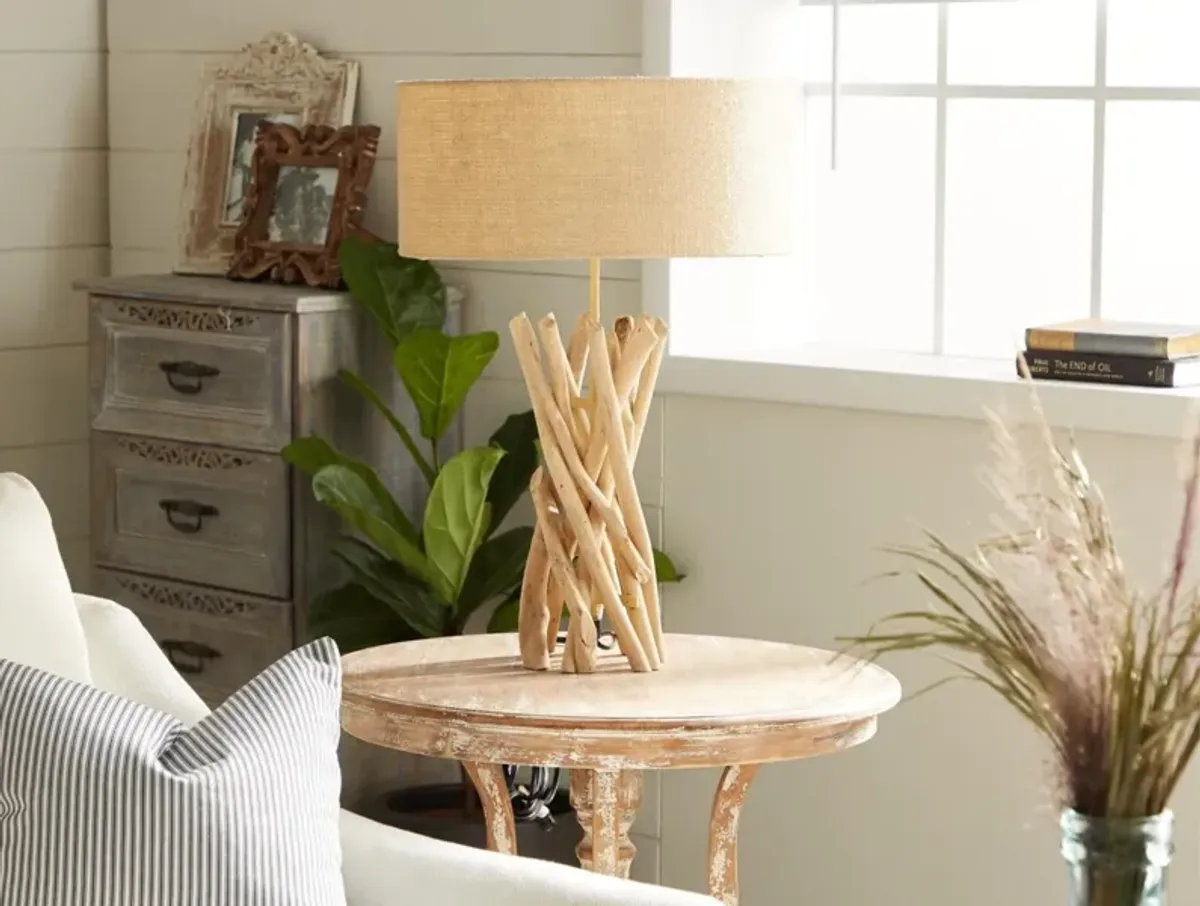 Driftwood and Metal Table Lamp 24"H