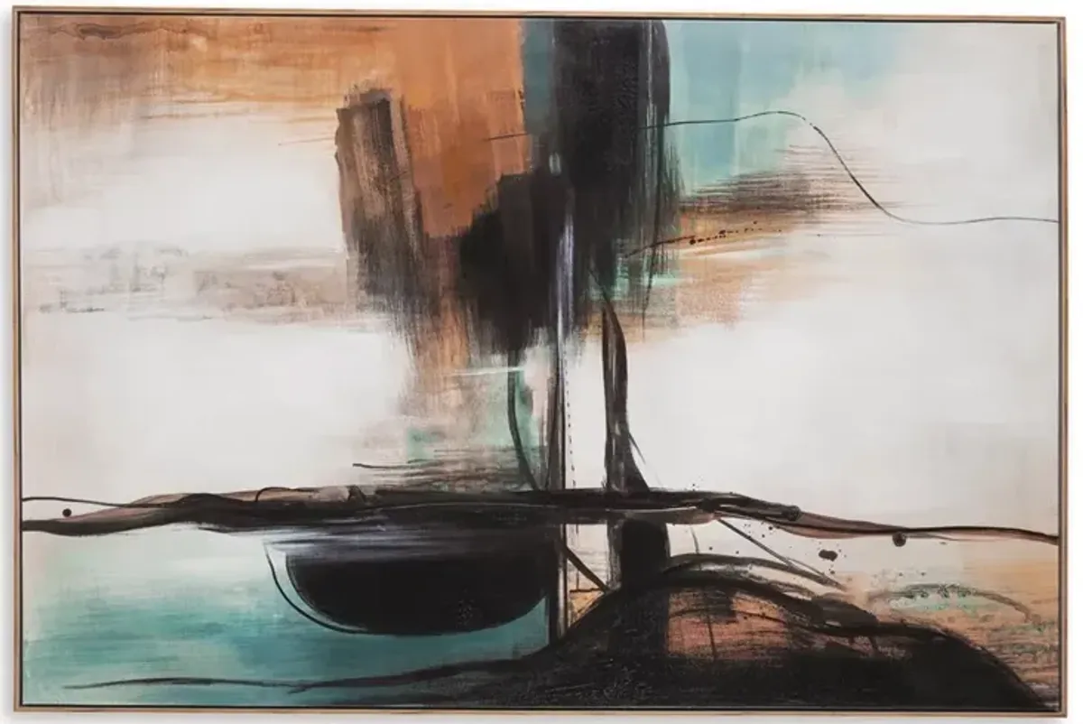 Motion Teal, Orange, and Black Framed Canvas 47"W x 71"H