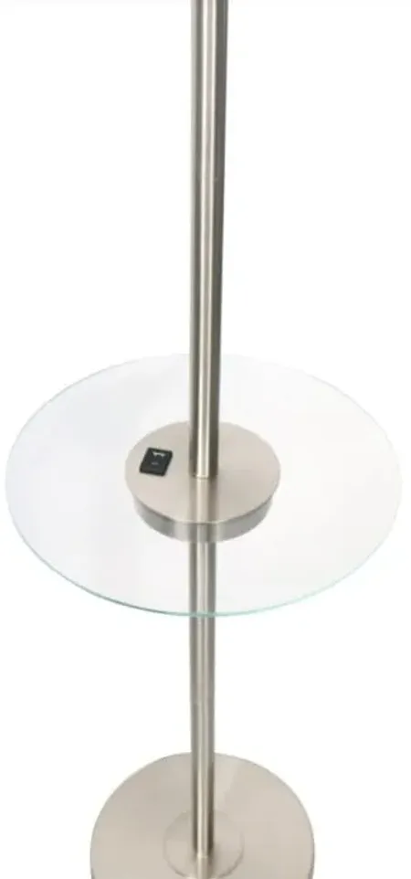 Brushed Steel Metal Floor Lamp with USB and Glass Tray 61"H