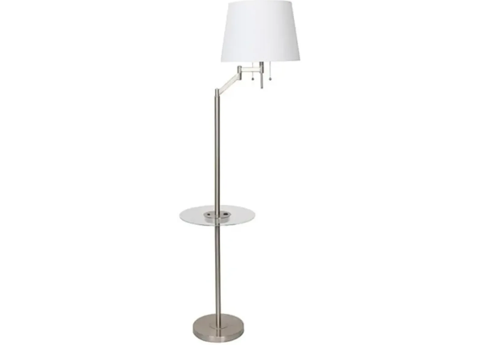 Brushed Steel Metal Floor Lamp with USB and Glass Tray 61"H