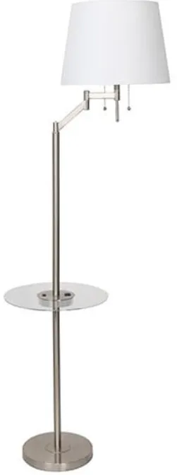 Brushed Steel Metal Floor Lamp with USB and Glass Tray 61"H