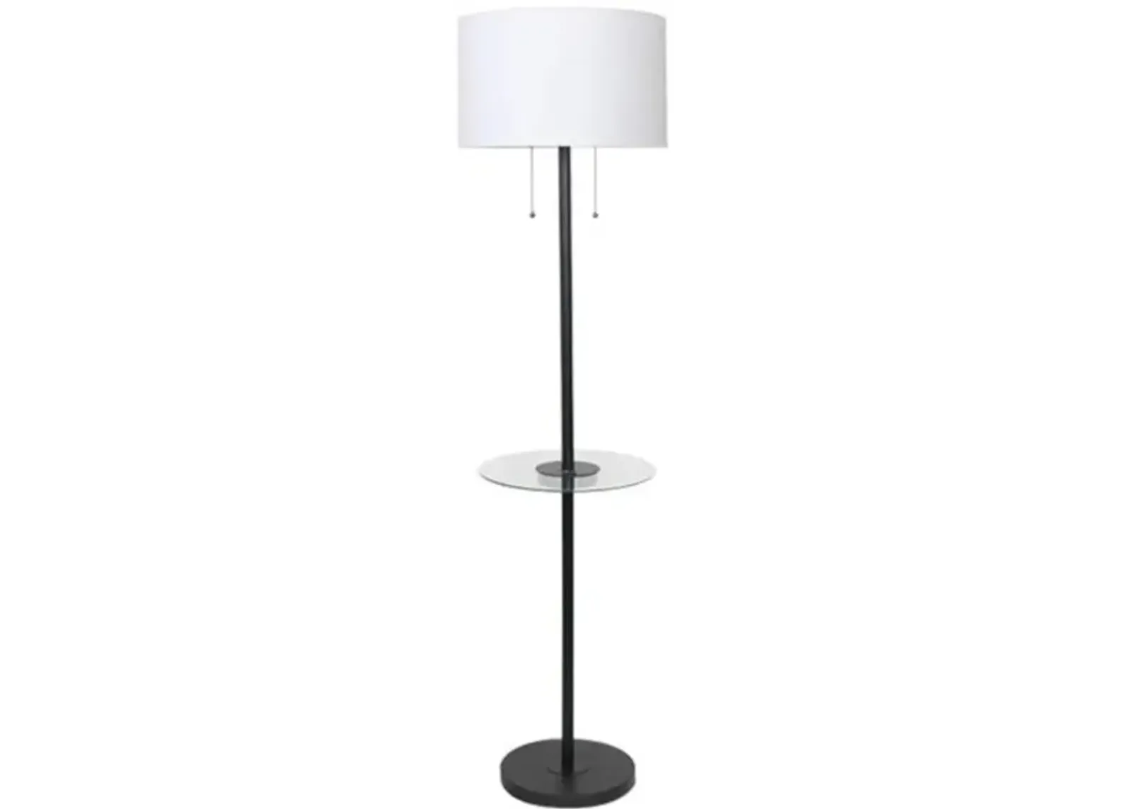 Matte Black Metal Floor Lamp with USB and Glass Tray 61"H