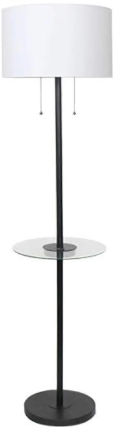 Matte Black Metal Floor Lamp with USB and Glass Tray 61"H