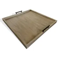 Oversized Wheat Wood Ottoman Tray With Handles 27"W x 27"L