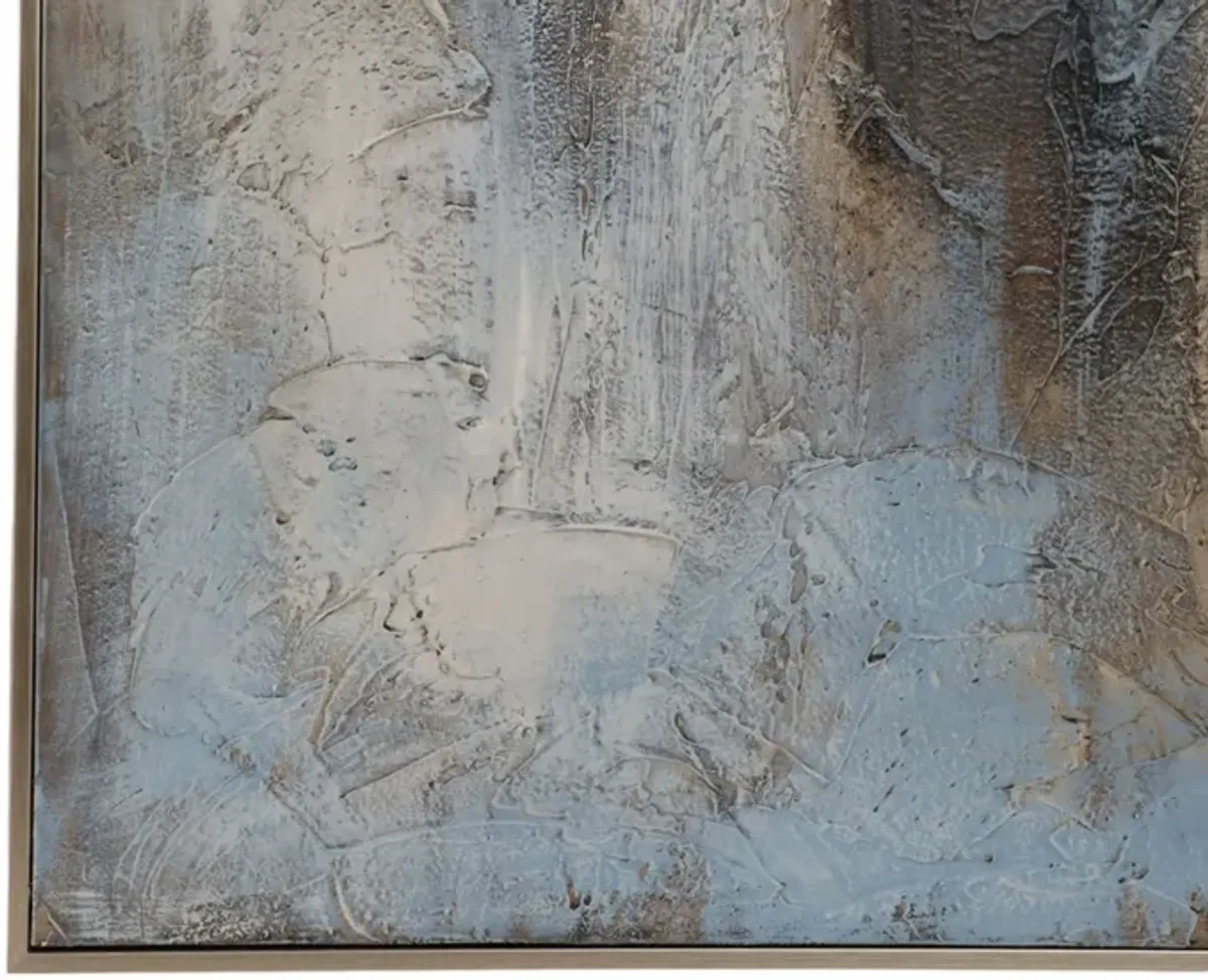 Blue and Cream Abstract Handpainted Wall Art 48"W x 60"H