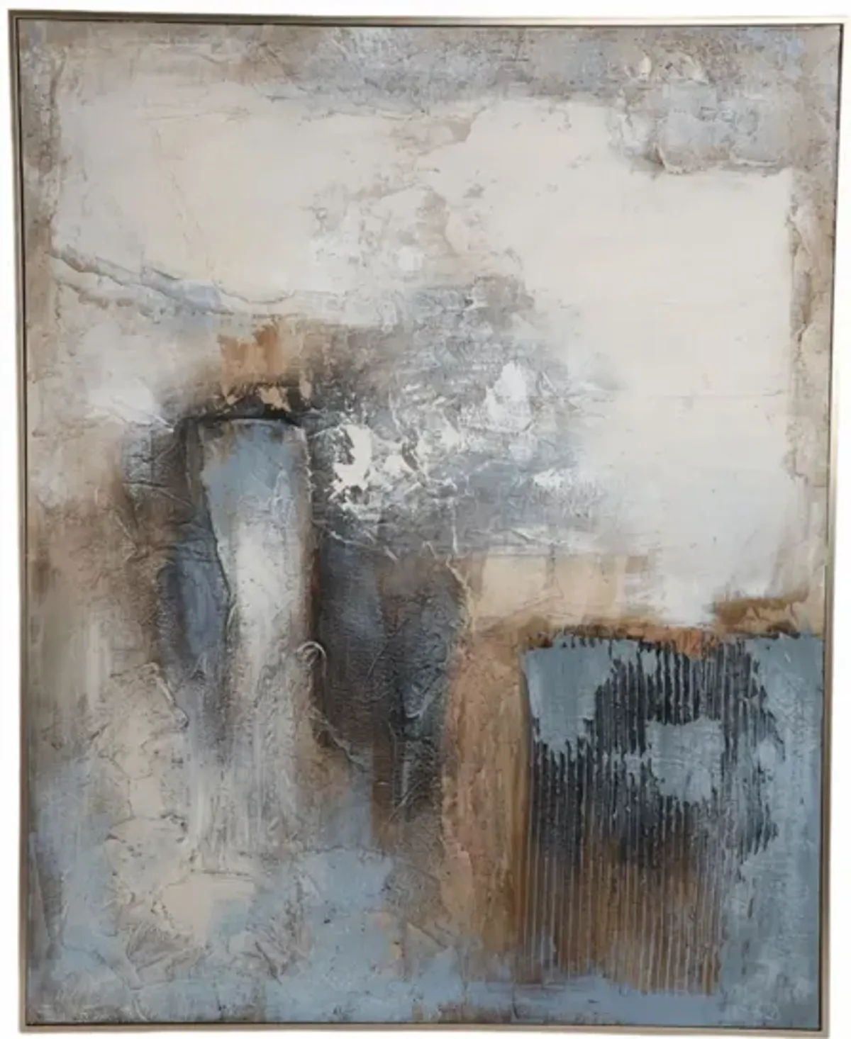 Blue and Cream Abstract Handpainted Wall Art 48"W x 60"H