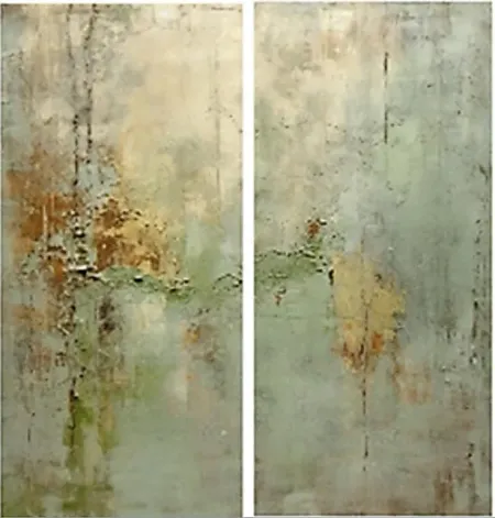 Set of 2 Green and Gold Abstract Handpainted Wall Art 22"W x 70"H