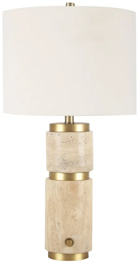 Gold and Ivory Travertine Table Lamp 26"H