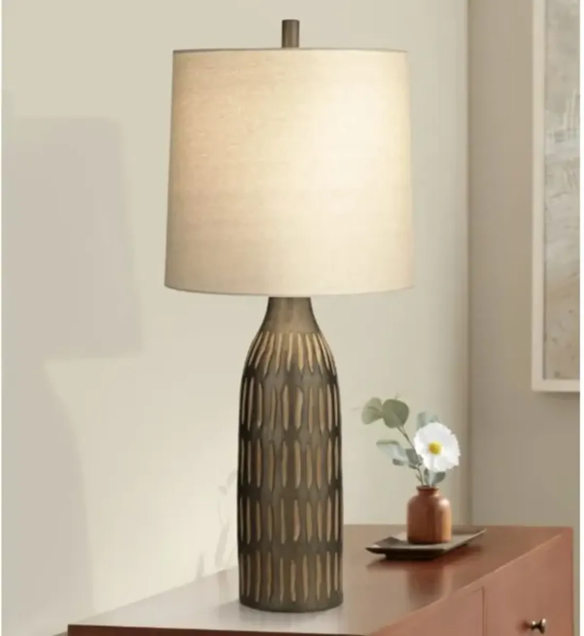 Espresso Carved Table Lamp 33"H