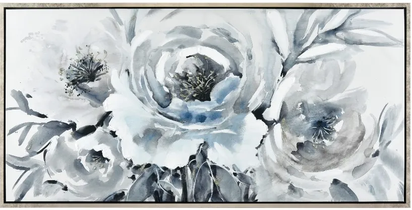White and Blue Flowers Framed Art 59"W x 29.5"H