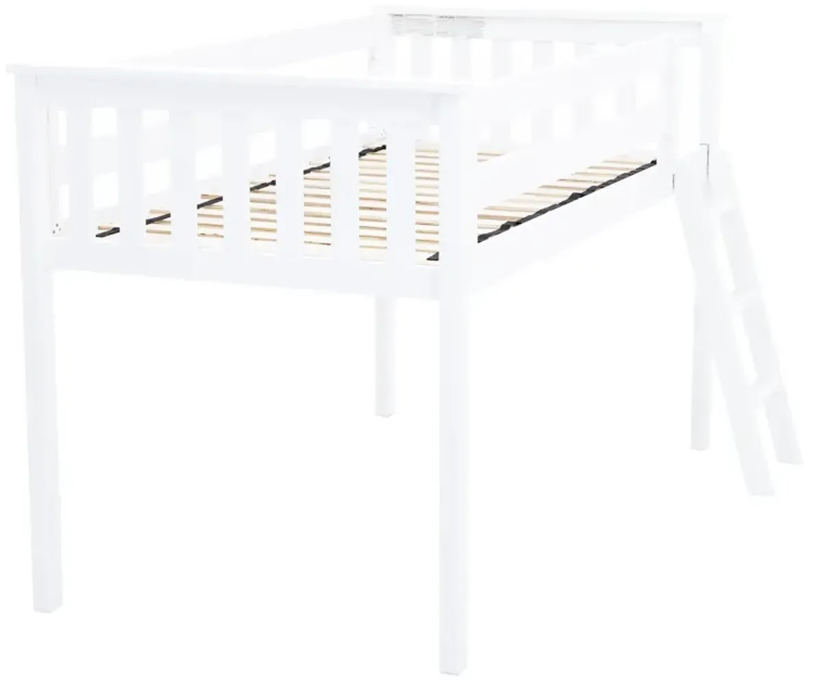 Low Loft Bed With Ladder In White
