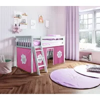 Low Loft Bed with Ladder & Hot Pink Curtain
