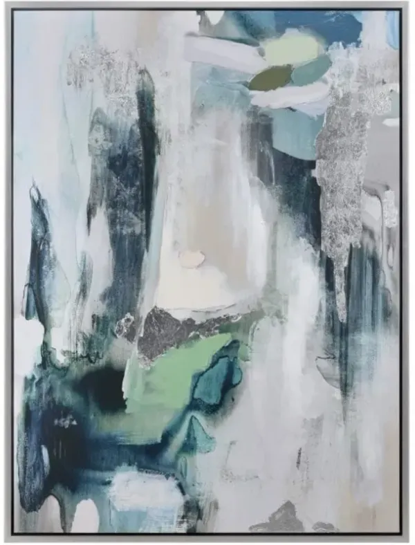 Blue, Green, and White Abstract Framed Art 35.5"W x 47.25"H