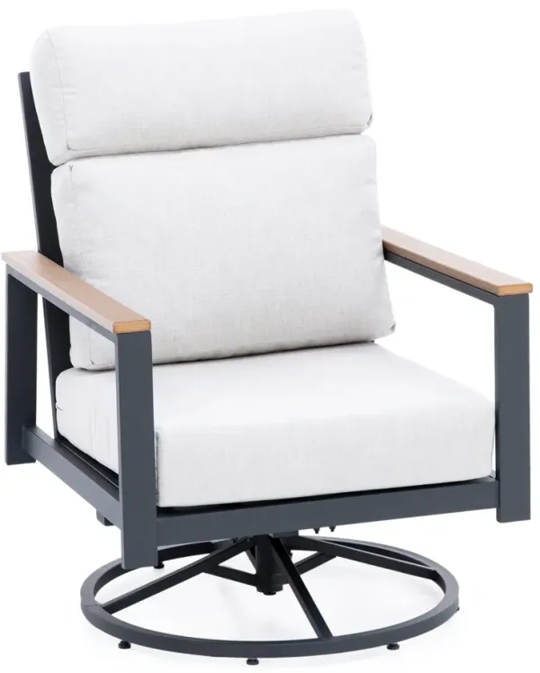 Hixon High Back Swivel Rocker in Dark Gray Antique Mahogany Arm and Echo Ash Cushion