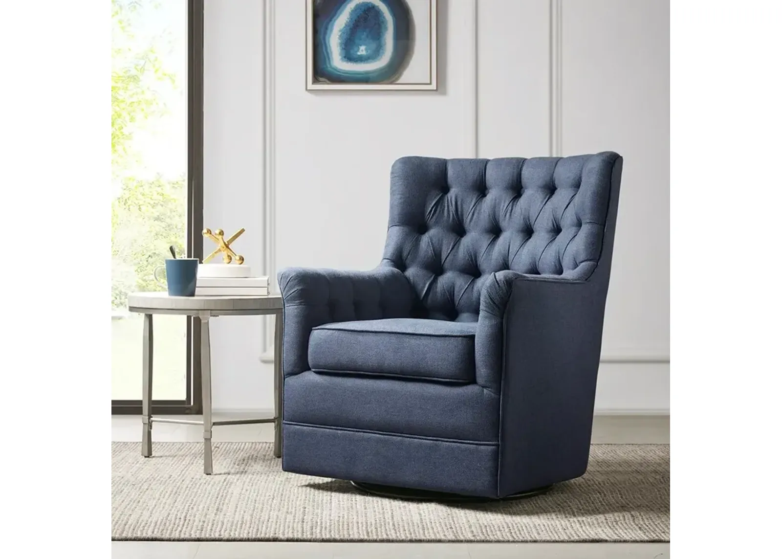 Maddy Swivel Glider Chair in Blue