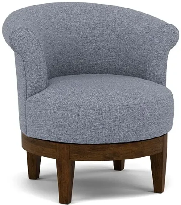 Attica Swivel Chair in 20742 Denim with Dark Walnut legs